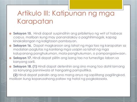 ARTIKULO III KATIPUNAN NG MGA KARAPATAN .